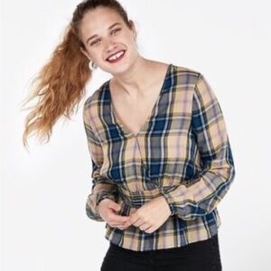 Express Plaid Faux Wrap Peplum Blouse Size Medium